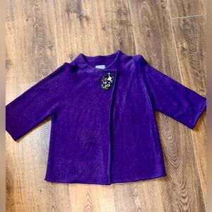 JM Collection Purple Sweater Cape with Brooch